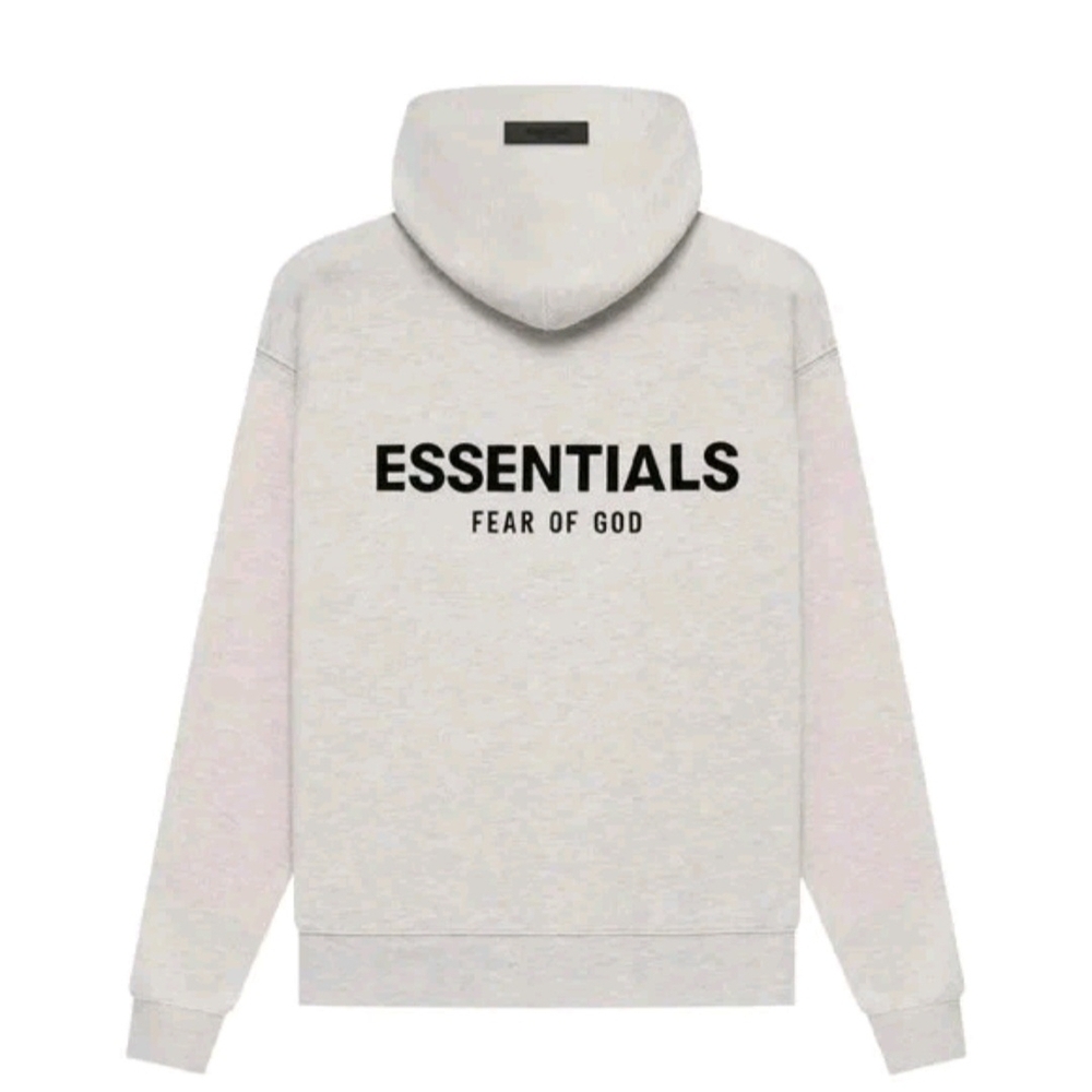 Fear of God Essentials Heather Gray Pullover Hoodie with Black Logo